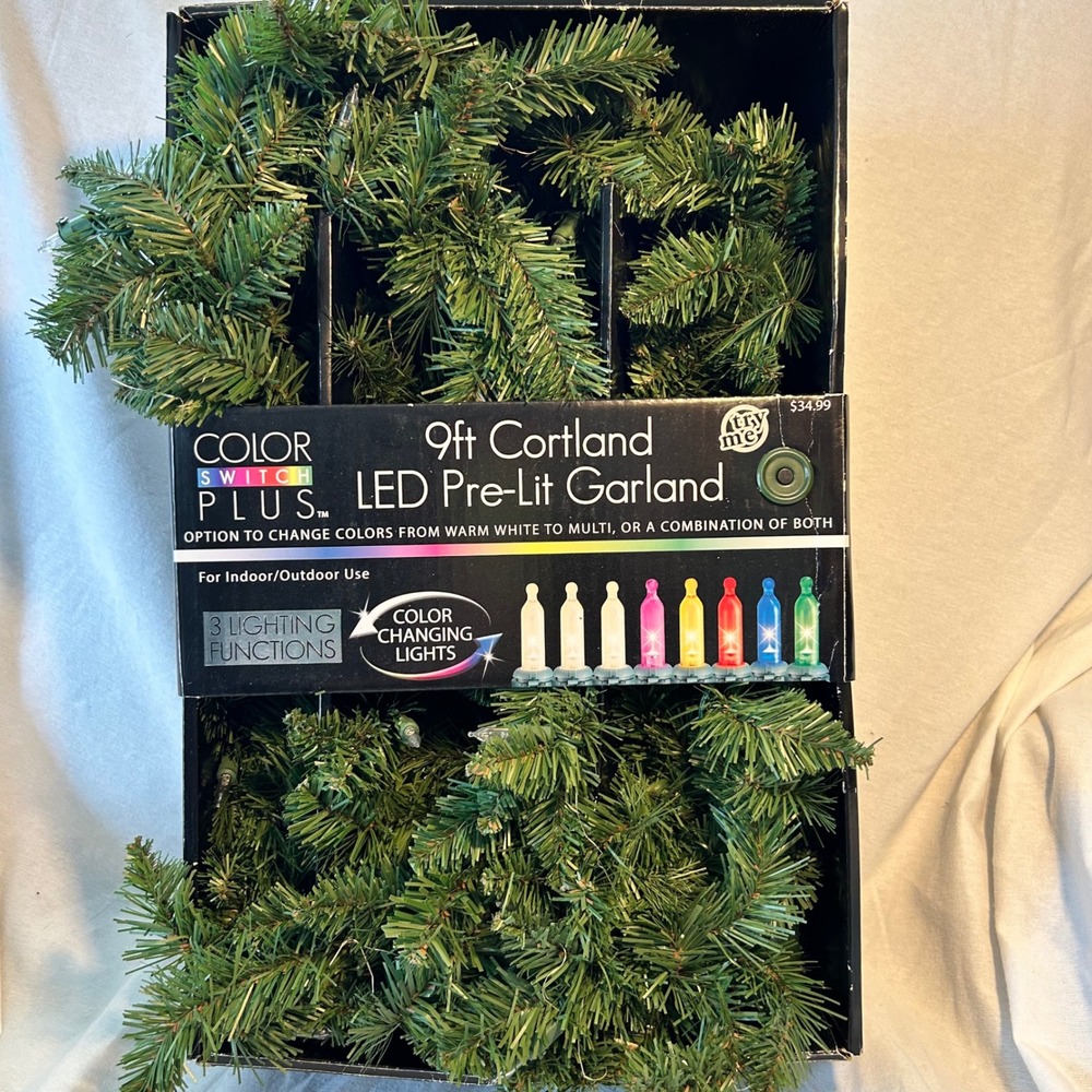 Color Switch Plus 9ft Cortland LED Pre-Lit Garland Color Changing Battery Timer